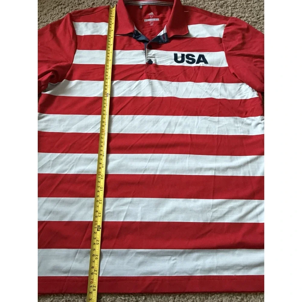 Adidas Golf Short Sleeve Polo Shirt USA Red Gray Striped Logo Medium JBHS